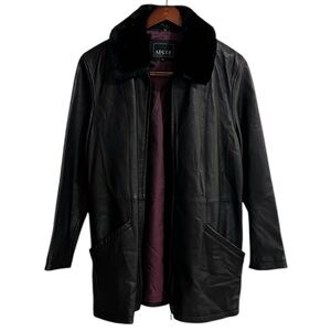 Vintage Adler Lambskin Black Leather Coat Removable Faux Fur Collar Size XL